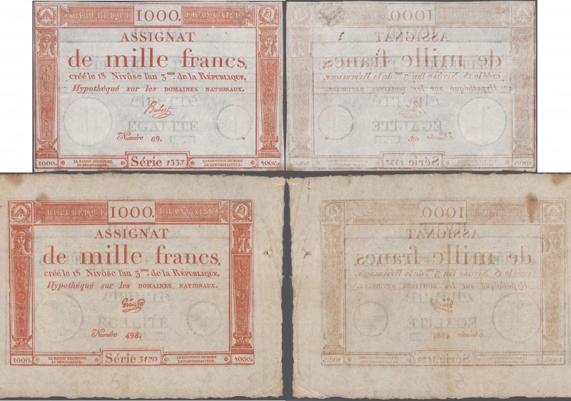 France: République Française pair of the 1000 Francs Assignat January 7th 1795, ...