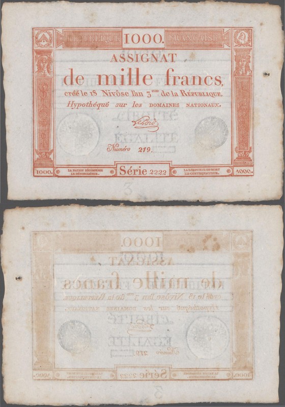 France: République Française 1000 Francs Assignat January 7th 1795, P.A80, excel...