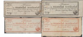 France: Trésorerie Nationale, Promesse de Mandat Territorial set with 4 banknotes, 2x 25 Francs and 2x 100 Francs Assignat March 18th 1796 with ”Série...