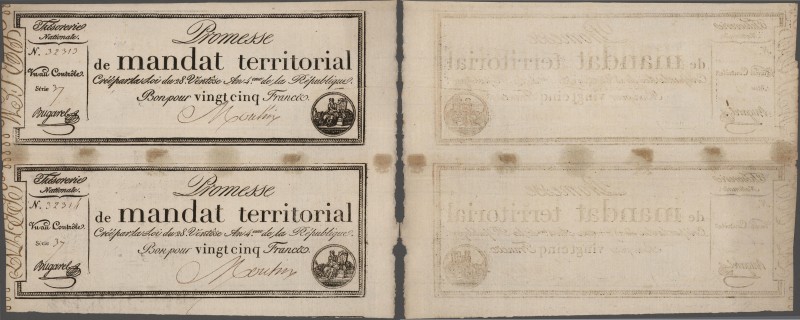 France: Trésorerie Nationale, Promesse de Mandat Territorial, uncut pair of the ...
