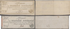France: Trésorerie Nationale, Promesse de Mandat Territorial pair with 250 Francs and 500 Francs Assignat March 18th 1796 without ”Série” above signat...
