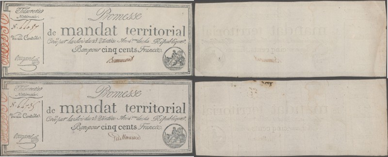 France: Trésorerie Nationale, Promesse de Mandat Territorial pair of the 500 Fra...