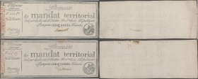 France: Trésorerie Nationale, Promesse de Mandat Territorial pair of the 500 Francs Assignat March 18th 1796 without ”Série” above signature at left, ...