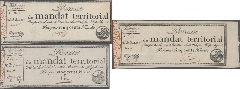 France: Trésorerie Nationale, Promesse de Mandat Territorial set with 3 banknote...