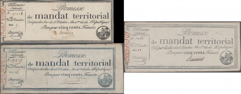 France: Trésorerie Nationale, Promesse de Mandat Territorial set with 3 banknote...