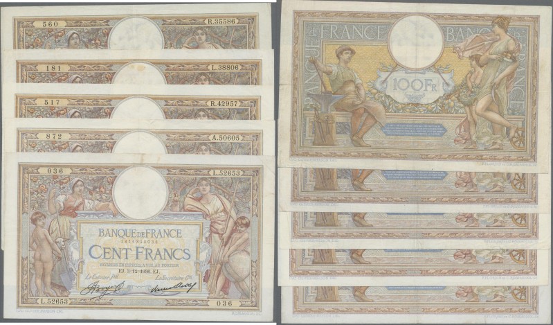 France: Banque de France set with 5 banknotes 100 Francs 1932, 1933, 1934, 2x 19...