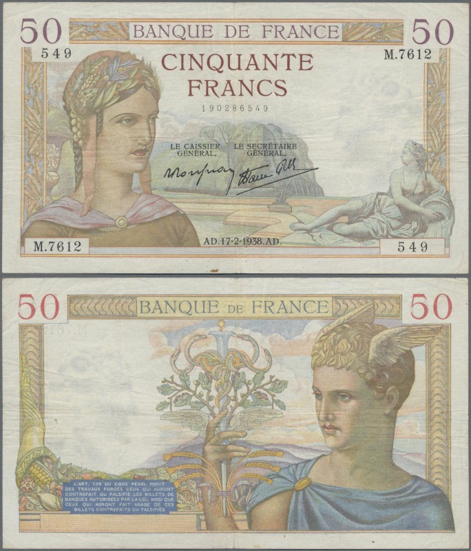 France: Banque de France 50 Francs February 17th 1938 ”Cérès” with signatures: R...