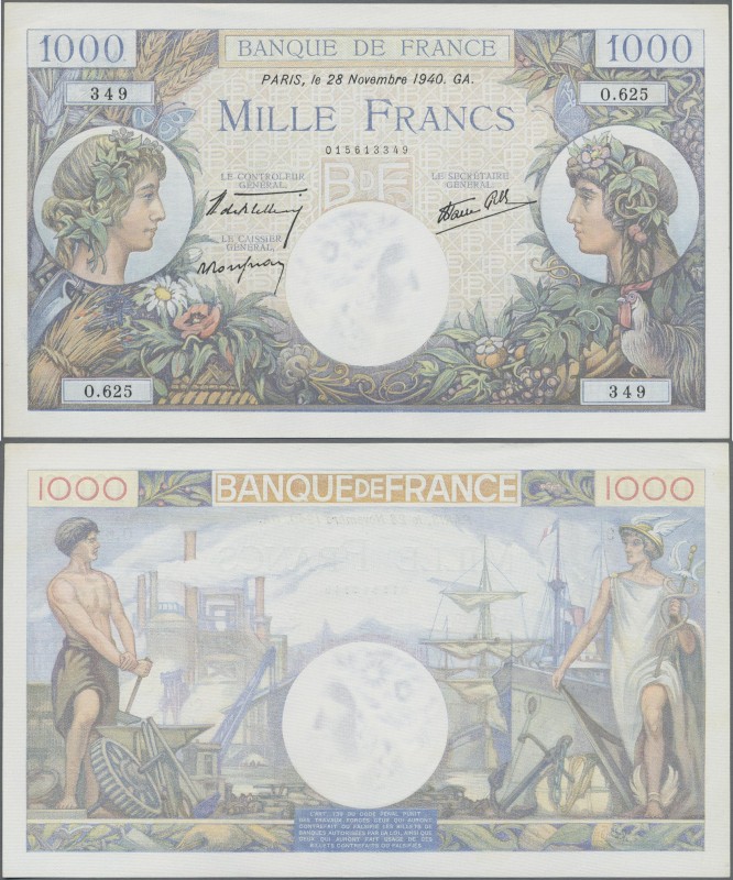 France: Banque de France 1000 Francs November 28th 1940 ”Commerce et Industrie”,...