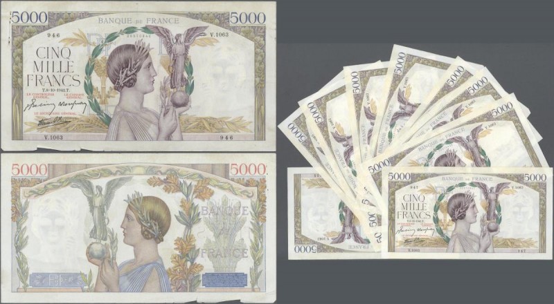 France: large lot of 10 CONSECUTIVE notes of 5000 Francs ”Victoire” 1942 P. 97 n...