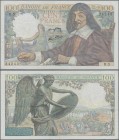 France: Banque de France 100 Francs May 15th 1942 ”Descartes”, P.101a with signatures: Rousseau & Favre-Gilly (Fay.27.1), very nice with a few soft fo...