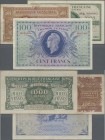 France: Very nice set with 3 banknotes comprising 100 Francs 1943 Trésor Central (issued in Corsica) P.105a (VF), 500 Francs ND(1944) République Franç...