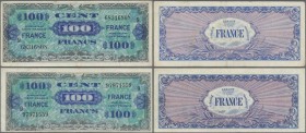 France: Pair of the 100 Francs Allied Forces 1944, both with block number ”9”, P.123d in VF/VF+ condition. (2 pcs.)
 [zzgl. 19 % MwSt.]
Gebotslos, Z...