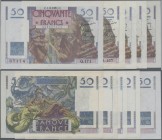 France: Banque de France set with 6 banknotes 50 Francs 1947-51 ”Le Verrier”, P.127b,c with signatures: Rousseau & Gargam and Cormier & Gargam (Fay.20...