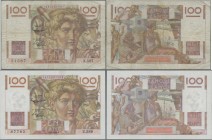 France: Banque de France pair of the 100 Francs 1954 ”Jeune Paysan”, P.128e, signatures: Gouin d'Ambrières & Gargam, one with correct watermark in VF+...