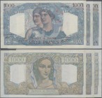France: Banque de France set with 3 banknotes 1000 Francs 1946/49/50 ”Minerve et Hercule”, P.130a,b, with signatures: Belin / Rousseau / Favre-Gilly a...