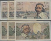 France: Banque de France set with 3 banknotes 1000 Francs 1954/55 ”Richelieu”, P.134a with signatures: Belin / Gouin d'Ambrières / Gargam in a nicely ...