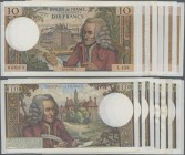 France: Banque de France set with 9 banknotes 10 Francs 1969/70/71/73 ”Voltaire”, P.147c,d, signatures: Bouchet / Morant / Tondu and Bouchet / Morant ...