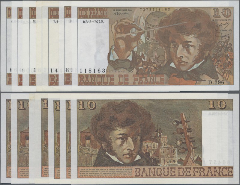 France: Banque de France set with 7 banknotes 10 Francs 1974-77 ”Louis Hector Be...