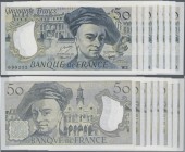 France: Banque de France set with 8 banknotes 50 Francs 1976-92 ”Maurice Quentin de la Tour”, P.152a-f, with signatures: Strohl / Bouchet / Tronche //...