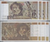 France: Banque de France set with 4 banknotes 100 Francs 1990/91/93/95 ”Ferdinand-Victor-Eugène Delacroix”, P.154e,g,h (Fay.69bis.2b, 69bis.3a4, 69bis...