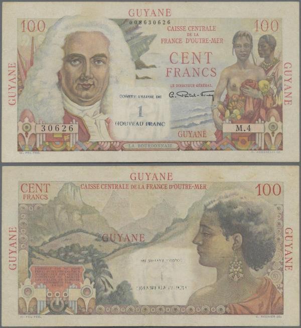 French Guiana: Caisse Centrale de la France d'Outre-Mer 1 Nouveau Franc ND(1961)...