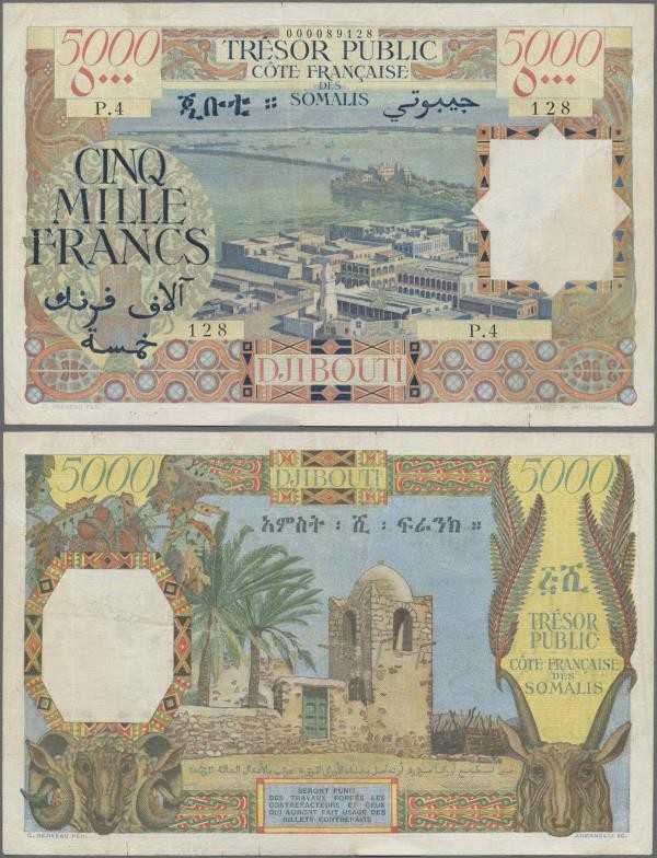 French Somaliland: Trésor Public - Côte Française des Somalis 5000 Francs ND(195...