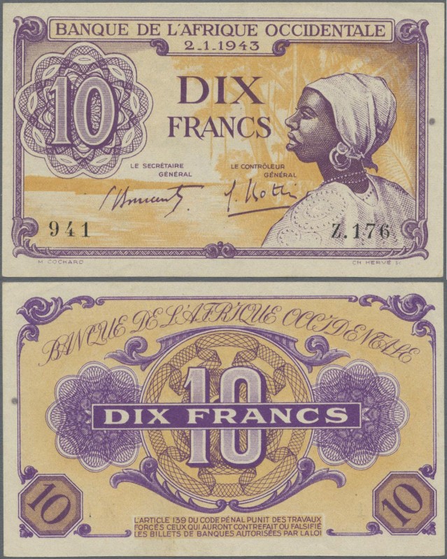 French West Africa: Banque de l'Afrique Occidentale 10 Francs 1943, P.29 with so...