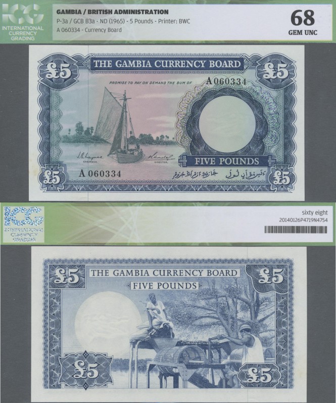 Gambia: The Gambia Currency Board 5 Pounds ND(1965), P.3, tiny spots at lower le...