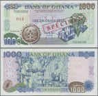 Ghana: Bank of Ghana 1000 Cedis 1991 SPECIMEN, P.29as with red overprint ”Specimen” and Specimen number 013, black serial number A/1 00000000 with sta...