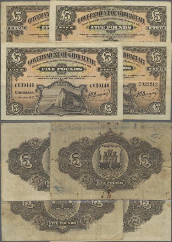 Gibraltar: Highly rare set of 4 banknotes 5 Pounds 1927, P.13, first issue of th...