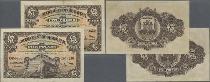 Gibraltar: Very nice and rare pair of the 5 Pounds June 1st 1942 issue, P.16a, p...