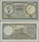Greece: Bank of Greece 50.000 Drachmai 1950 SPECIMEN, P.185s with red serial number A.01 000 000 and red overprint ”Specimen”, great condition with ti...