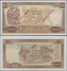 Greece: Bank of Greece 1000 Drachmai 1956 SPECIMEN, P.194s with black serial number A.01 000 000, red overprint ”Specimen” and perforation ”AKYPON”, t...