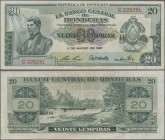 Honduras: El Banco Central de Honduras 20 Lempiras 1967, P.53c, very nice condition with strong paper and bright colors, just a few folds and minor sp...