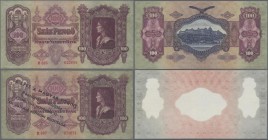 Hungary: Set with 3 different types of the 100 Pengö 1930, P.98, containing the issued note in aUNC condition, another one with black stamp commemorat...