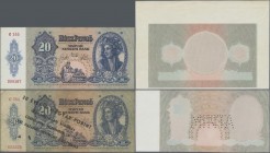 Hungary: Nice set with 6 different variations of the 20 Pengö 1941 P.109, first one the issued note in UNC, another issued note with additional black ...