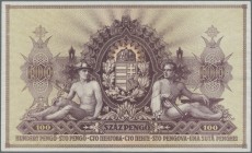 Hungary: Magyar Nemzeti Bank reverse proof of the 100 Forint 1943 Government of Szálasi Ferenc in Veszprém issue P.115x2, completely empty front makes...