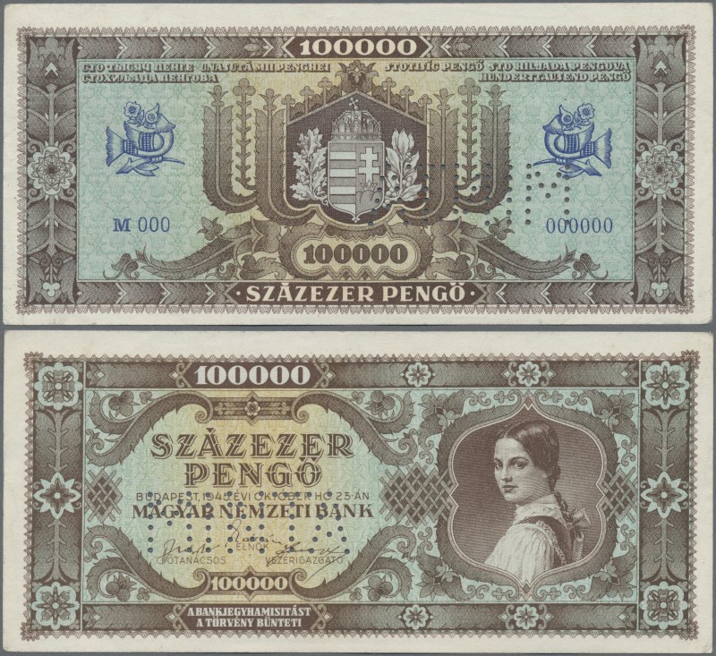 Hungary: Magyar Nemzeti Bank 100.000 Pengö 1945 in brown color SPECIMEN, P.121s ...