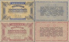 Hungary: Ministry of Finance pair with 1 Millio Adopengö 1946 P.140a (VF) and 10 Millio Adopengö 1946 P.141c2 (VF+). (2 pcs.)
 [zzgl. 7 % Importspese...