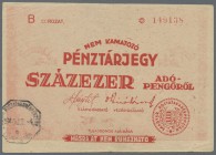 Hungary: Hungarian Postal Savings Bank 100.000 Adopengö 1946 with serial number and blank back, P.153a, highly rare and only a few pieces known, very ...