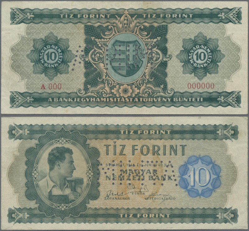 Hungary: Magyar Nemzeti Bank 10 Forint 1946 SPECIMEN, P.159s with perforation ”M...
