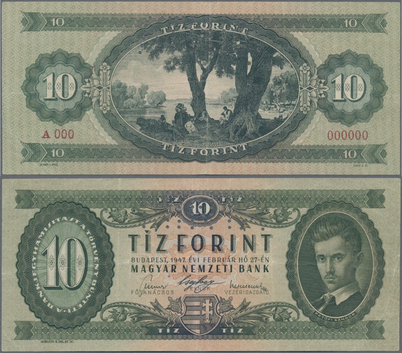 Hungary: Magyar Nemzeti Bank 10 Forint 1947 SPECIMEN, P.161s with perforation ”M...