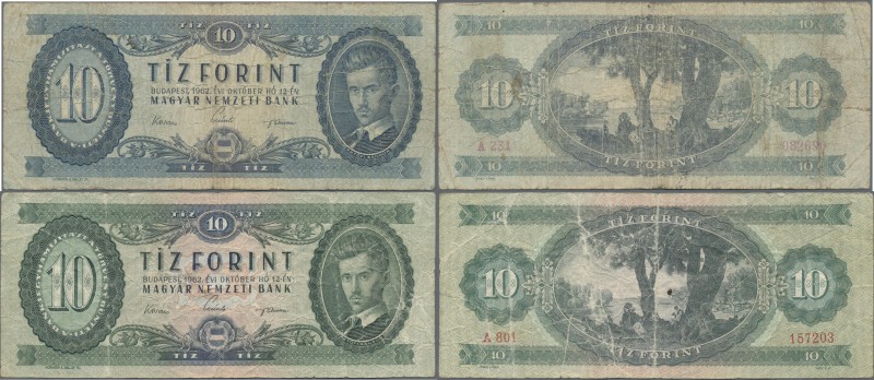 Hungary: 10 Forint October 12th 1962 P.168c in blue instead of green color (anot...