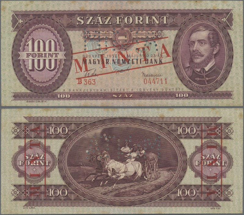 Hungary: Magyar Nemzeti Bank 100 Forint 1957 SPECIMEN with perforation and red o...