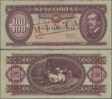 Hungary: Magyar Nemzeti Bank 100 Forint 1957 SPECIMEN with perforation and red overprint ”MINTA”, regular serial number, P.171as1, not folded but with...