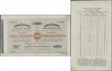 Hungary: 10.000 Kronen ”Cassa-Schein” issued by the Vaterländische Bank, dated July 12th 1910, P.NL, unfolded and in great original shape with tiny ma...