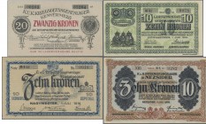 Hungary: Very nice and large lot with 37 pcs. POW camp money Hungary WW I, comprising BOLDOGASSZONY 10 Heller and 1 Krone 1916, CSOT 10 Heller an 1 Kr...