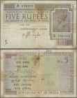 India: Government of India 5 Rupees ND(1917-30), signature: Taylor, P.4b, tiny margin split, larger stains, some folds and graffiti at upper margin on...