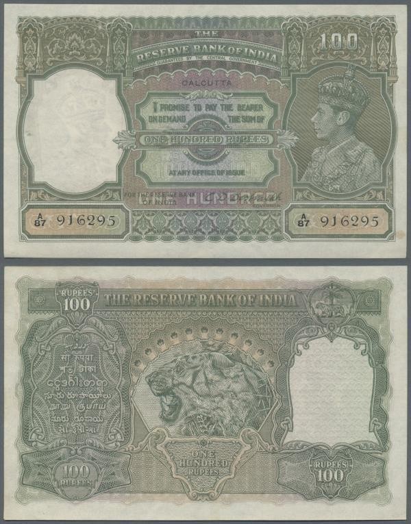 India: 100 Rupees ND(1937-43), place of issue CALCUTTA with signature Deshmuk, P...