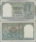 India: Reserve Bank of India 5 Rupees ND(1943) with black serial numbers, P.23a, staple holes at left as usually and a few tiny spots at upper right m...